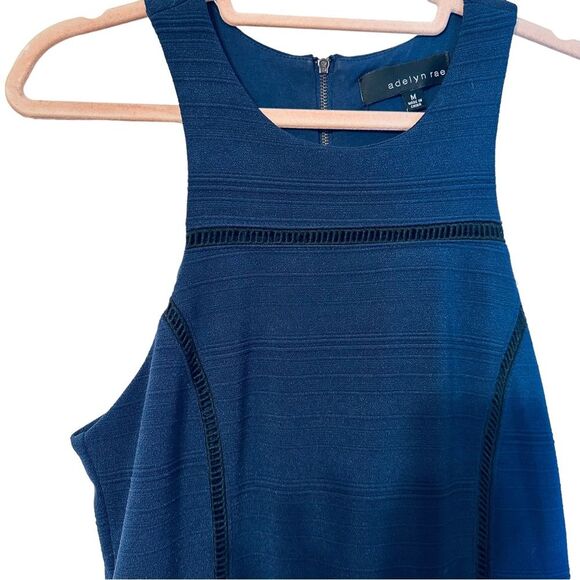 ADELYN RAE Navy Blue Black Lace Inset Racerback High Neck Bodycon Mini Dress M - Picture 5 of 9